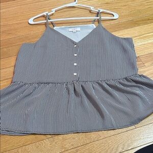 LOFT Black and White Striped Peplum Blouse